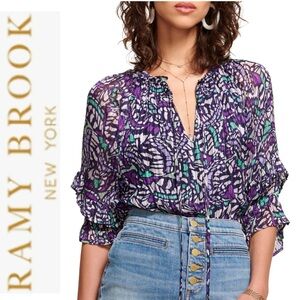 NWOT Ramy Brook Alton Butterfly Neck-Tie Blouse xxs (runs big)